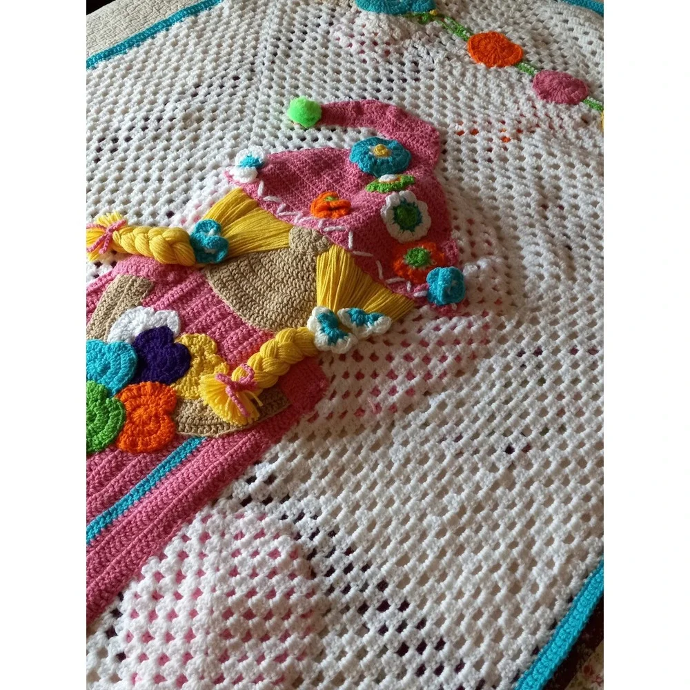 Handmade Reversible Crochet Blanket Sunbonnet Sue Easter Bunny Afghan 3D 46x59